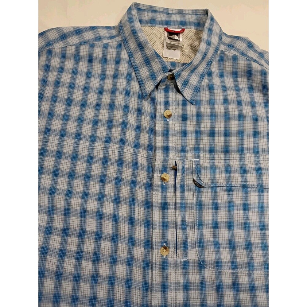 The North Face Short Sleeve Plaid Shirt Men's XL Blue Button Up